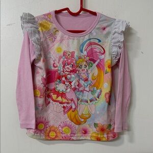Charming Pink Long Sleeve Kids' Shirt with Cartoon Design vintage